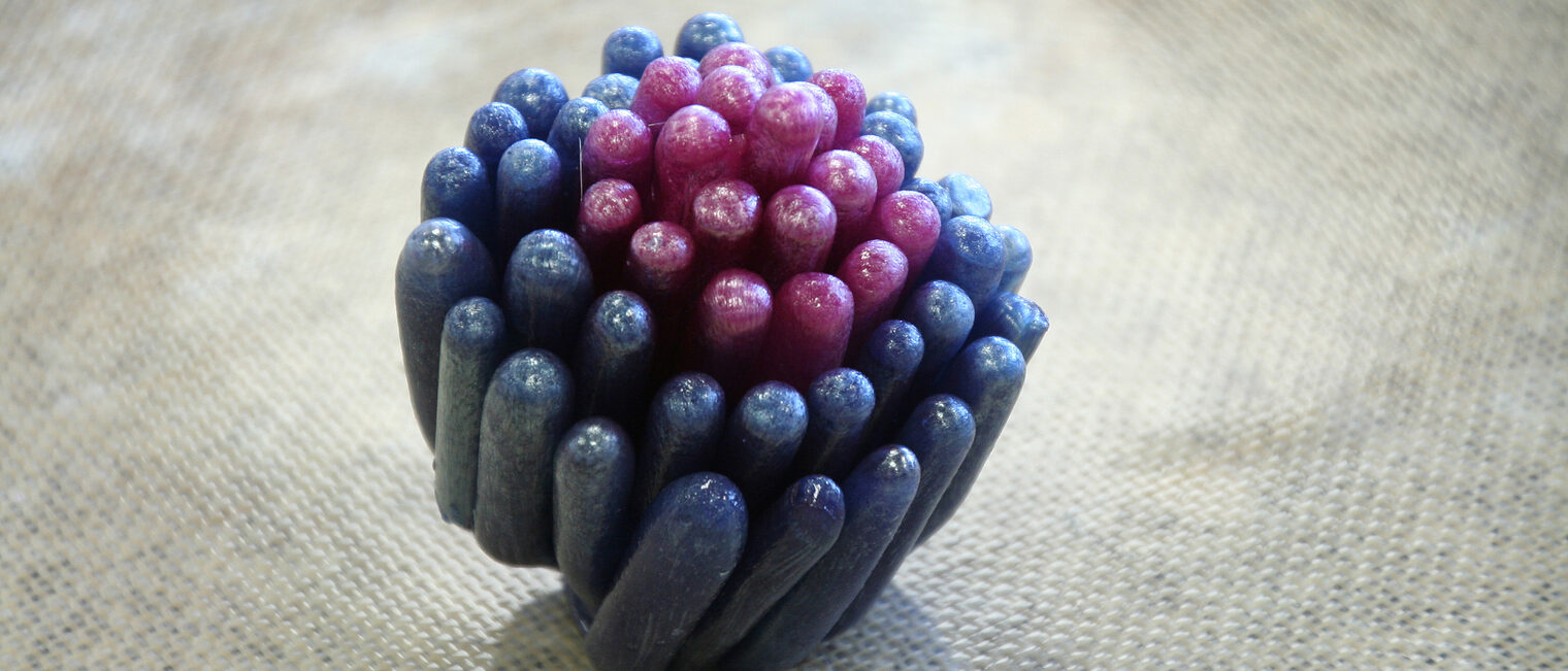Blume, gefertigt aus blauen und pinken Zuckerst&auml;bchen.